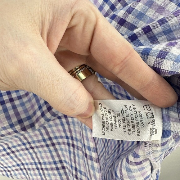 Woman‎ Within Button Up Shirt Womens Short Sleeve Gingham Purple Blue 1X 22/24 - Picture 8 of 10